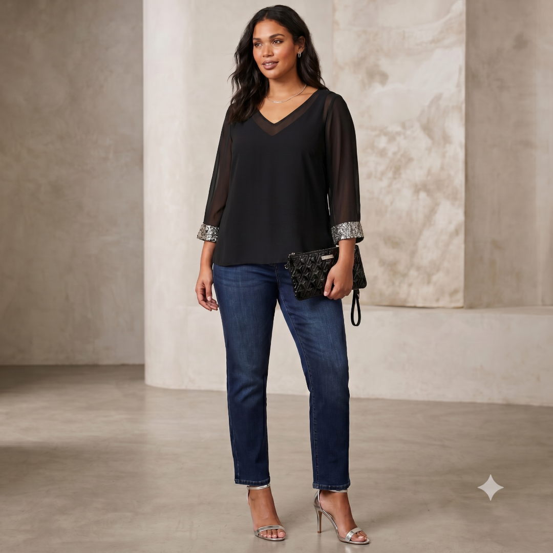 Mint Velvet Black Chiffon Embellished Top (Preloved)