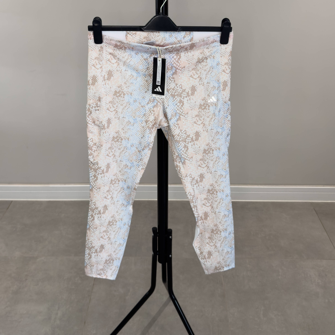 Adidas Pastel Snakeskin Print Leggings with side Pockets and zip pocket at back (Preloved)