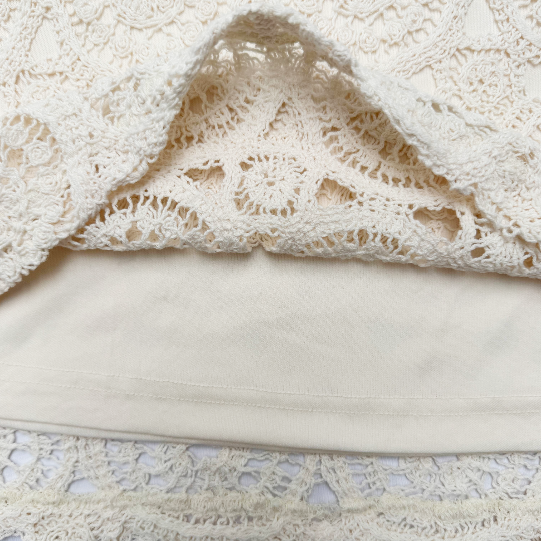 Cream/Ivory Intricate Crochet Lace Mini Skirt (Preloved)