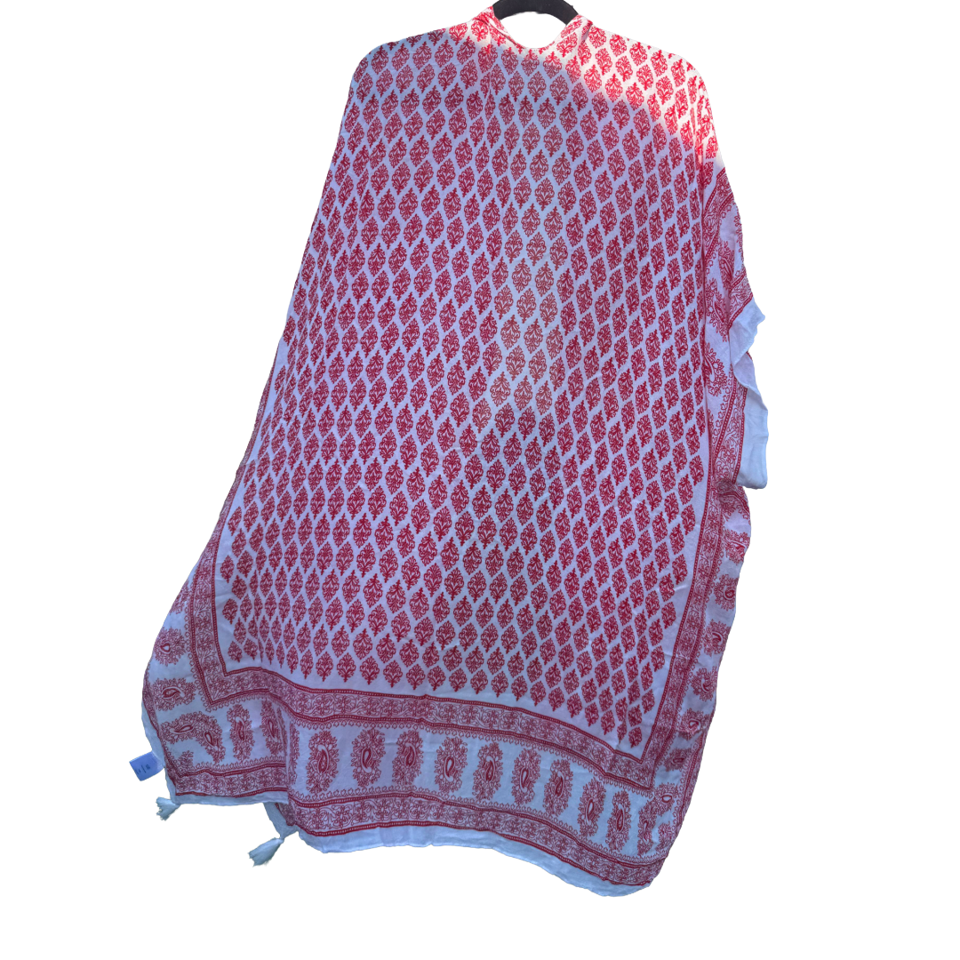 Red & White Patterned Boho Kimono / Beach Cover-Up (Preloved)