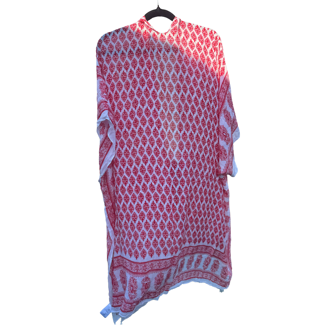 Red & White Patterned Boho Kimono / Beach Cover-Up (Preloved)