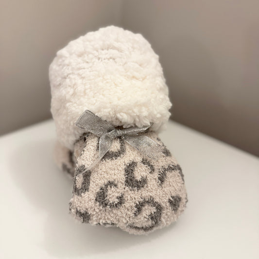 Ladies Animal Print Cosy Slipper Socks With Grippers