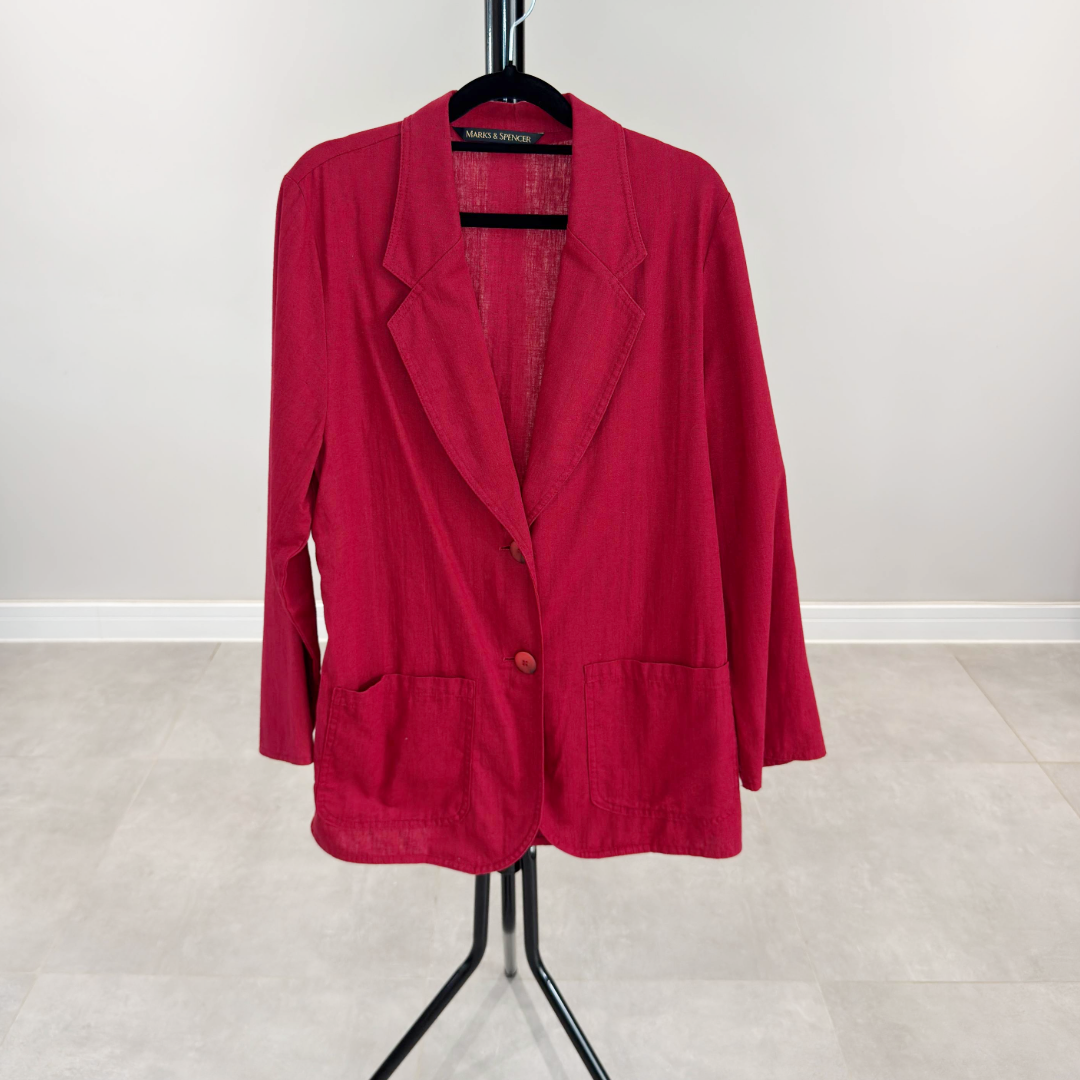 Vintage Marks & Spencer Linen Blend Red Blazer Jacket (Preloved)