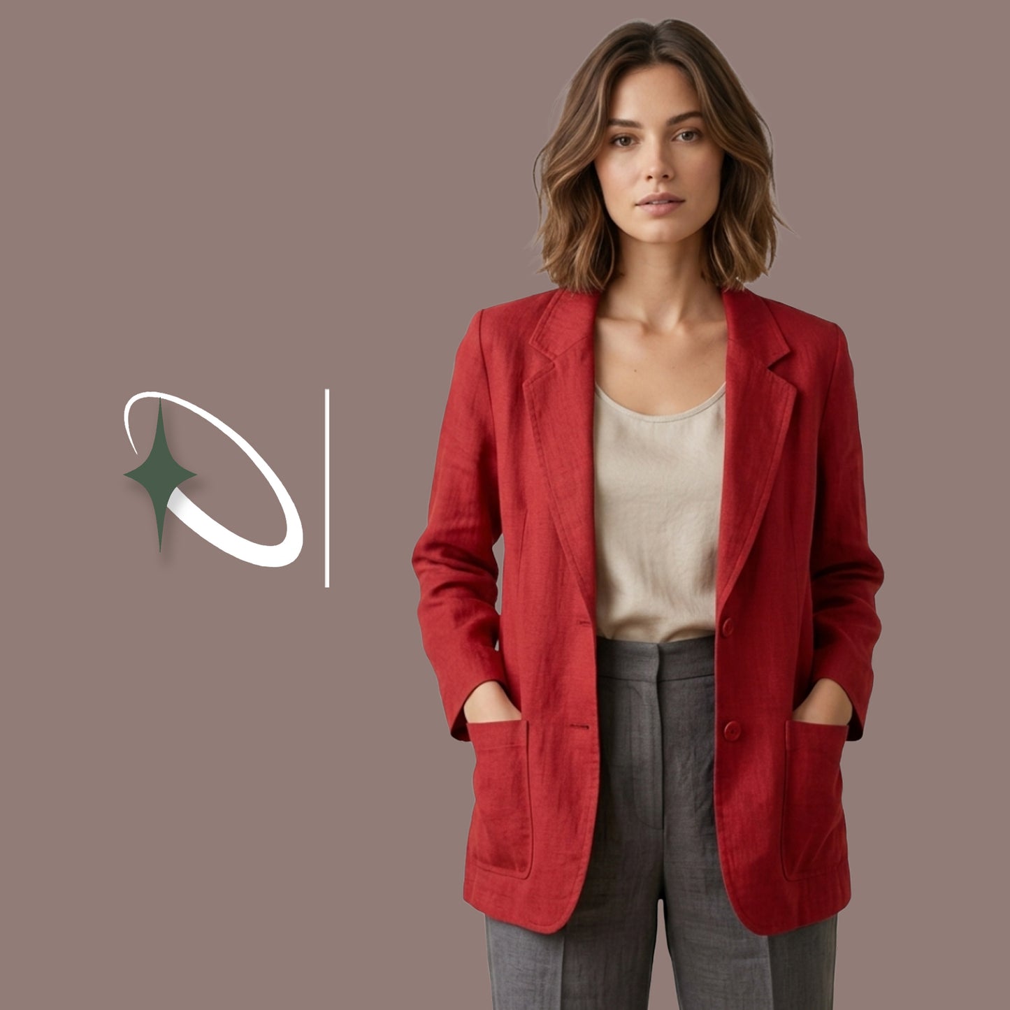 Vintage Marks & Spencer Linen Blend Red Blazer Jacket (Preloved)