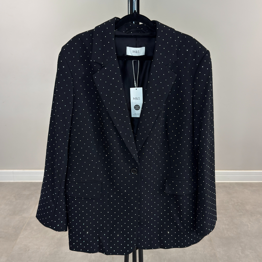 Marks & Spencer Black Tailored Jacket With All-Over Sparkle (Preloved)