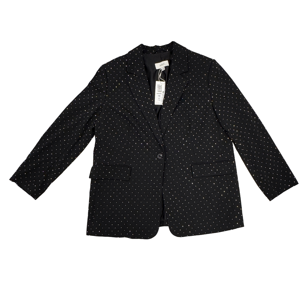 Marks & Spencer Black Tailored Jacket With All-Over Sparkle (Preloved)