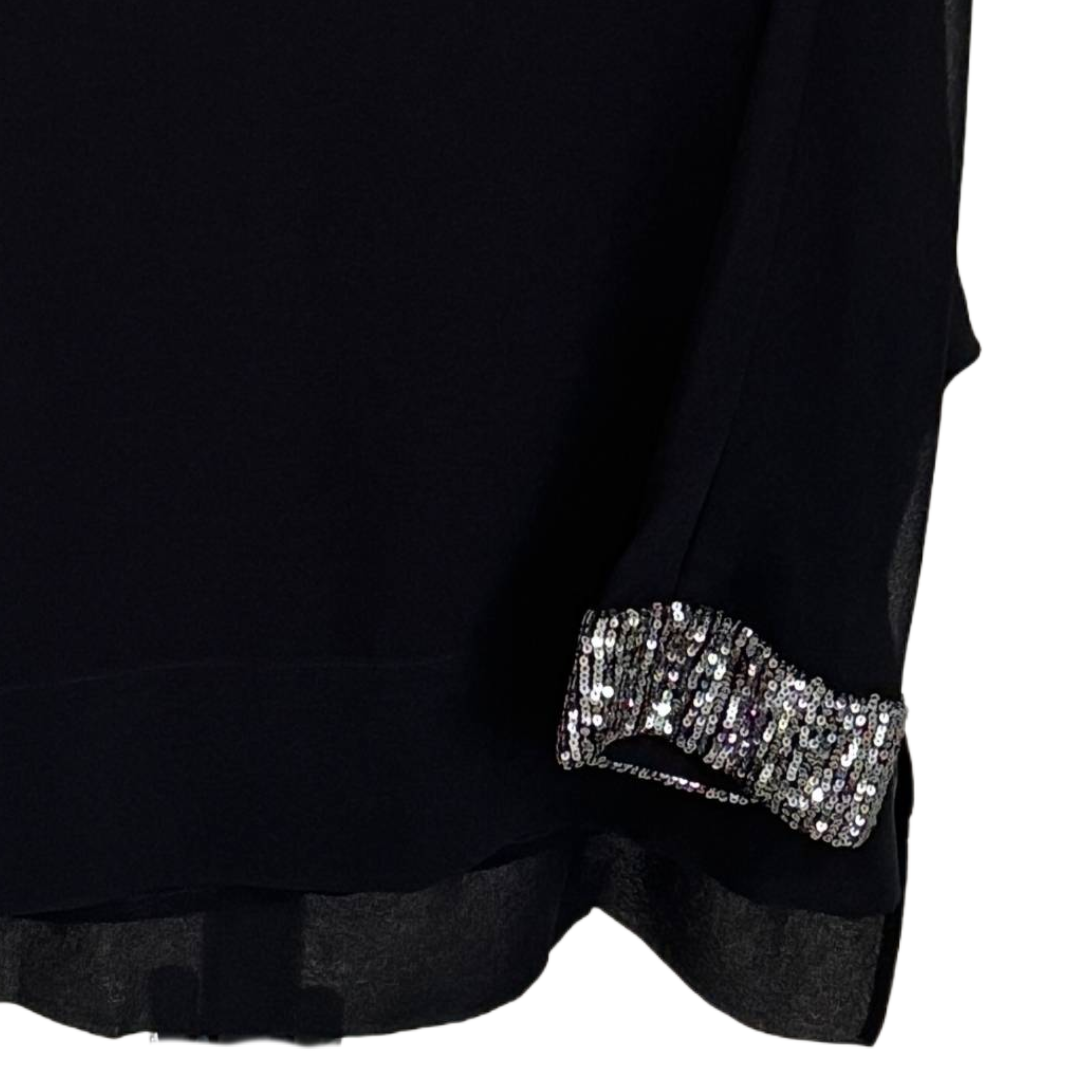 Mint Velvet Black Chiffon Embellished Top (Preloved)