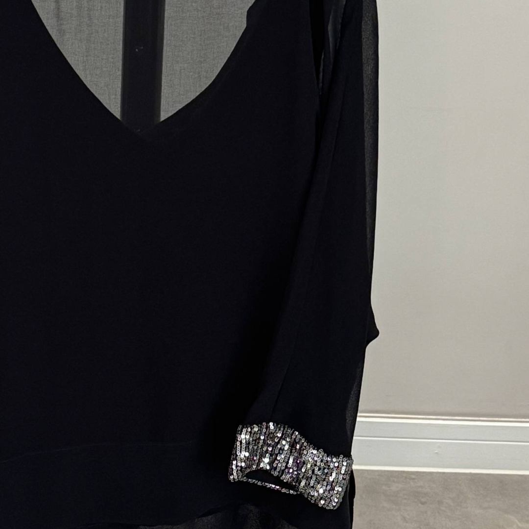 Mint Velvet Black Chiffon Embellished Top (Preloved)