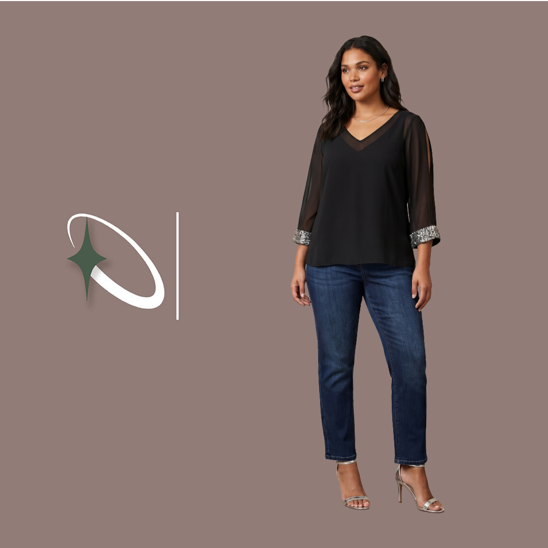 Mint Velvet Black Chiffon Embellished Top (Preloved)