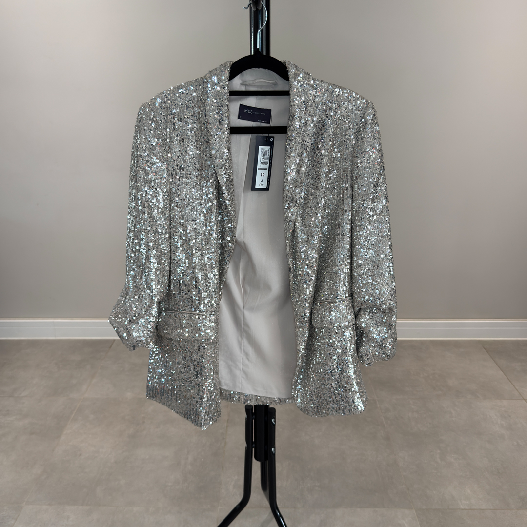 M&S Collection Silver/Champagne Sequin Blazer / Jacket (Preloved)