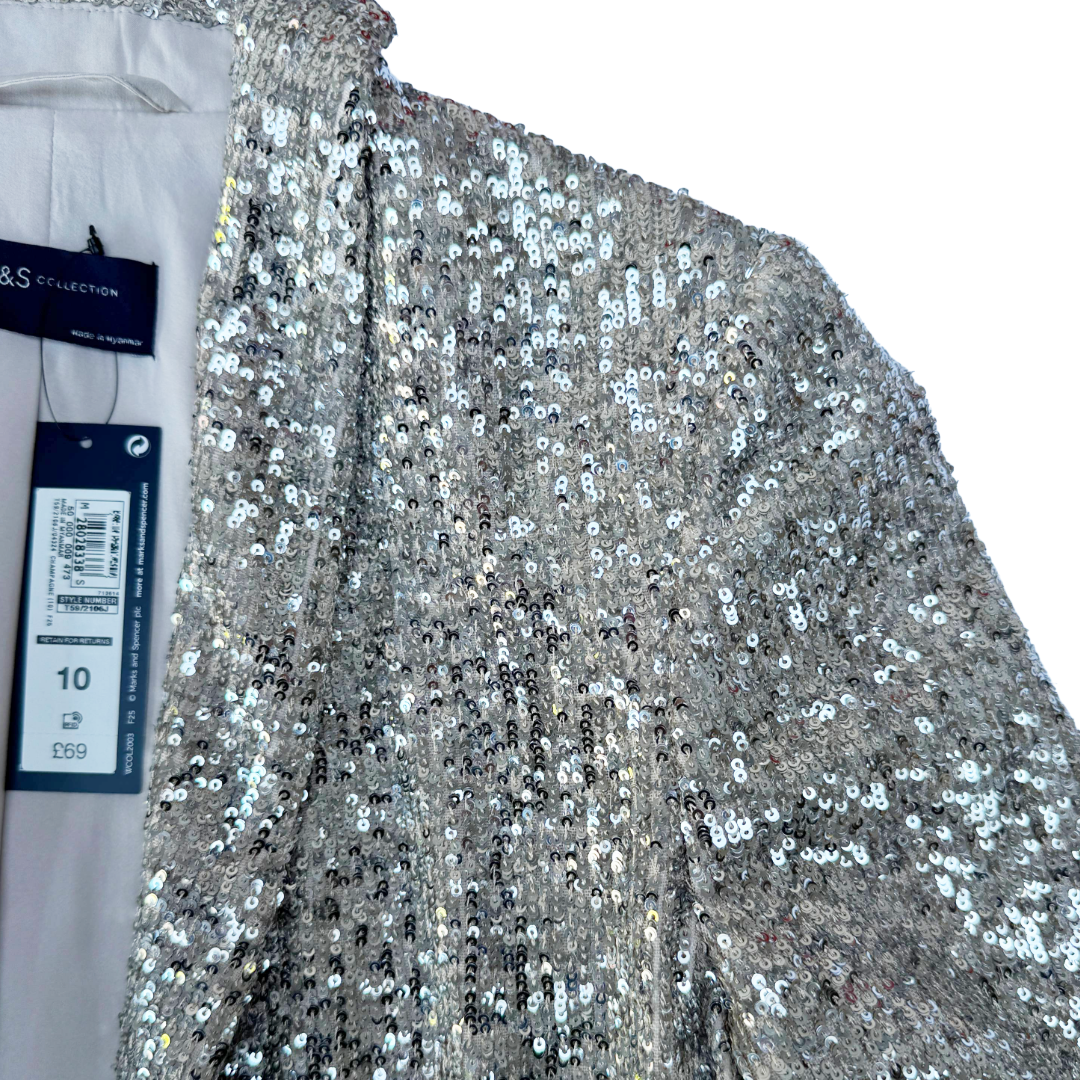 M&S Collection Silver/Champagne Sequin Blazer / Jacket (Preloved)