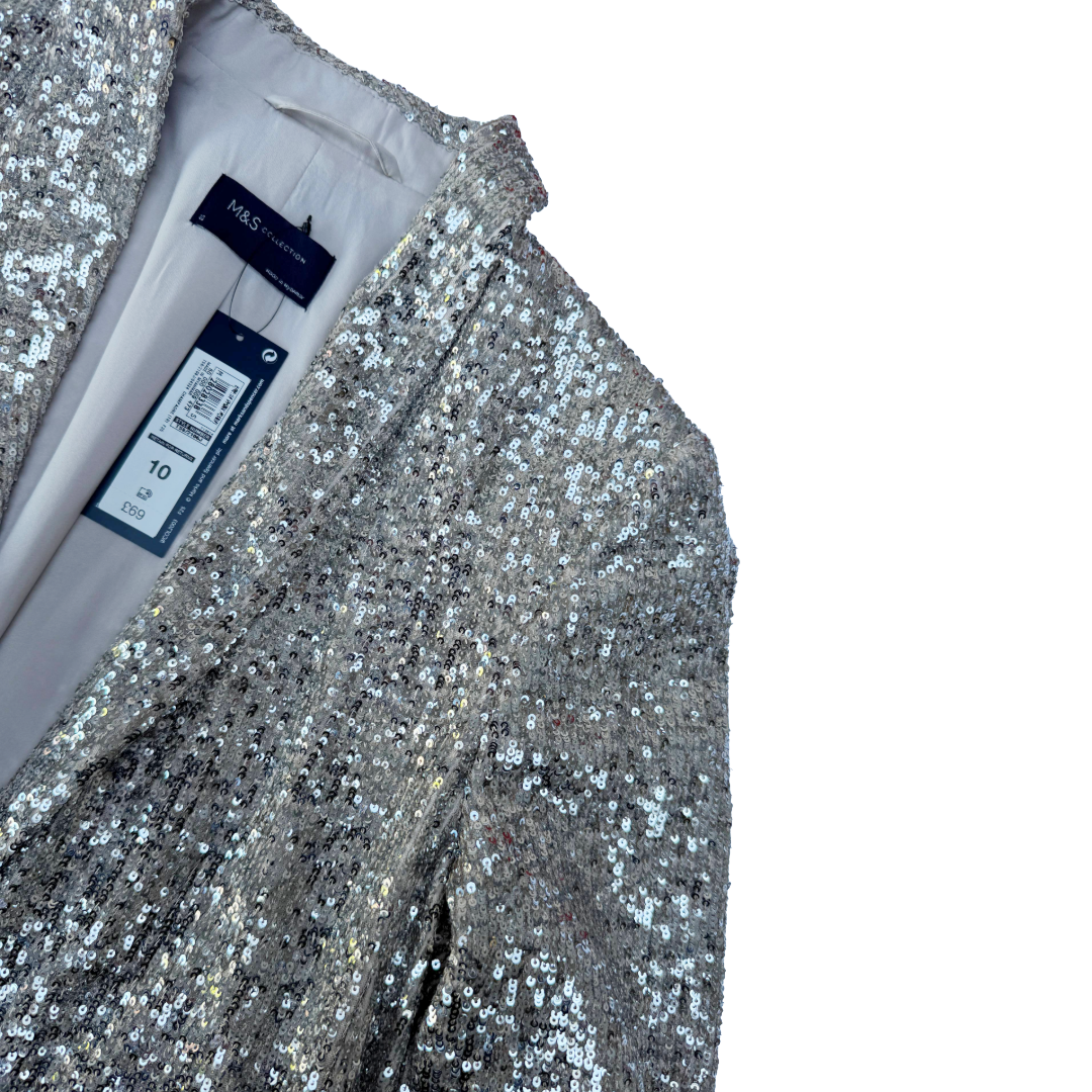 M&S Collection Silver/Champagne Sequin Blazer / Jacket (Preloved)