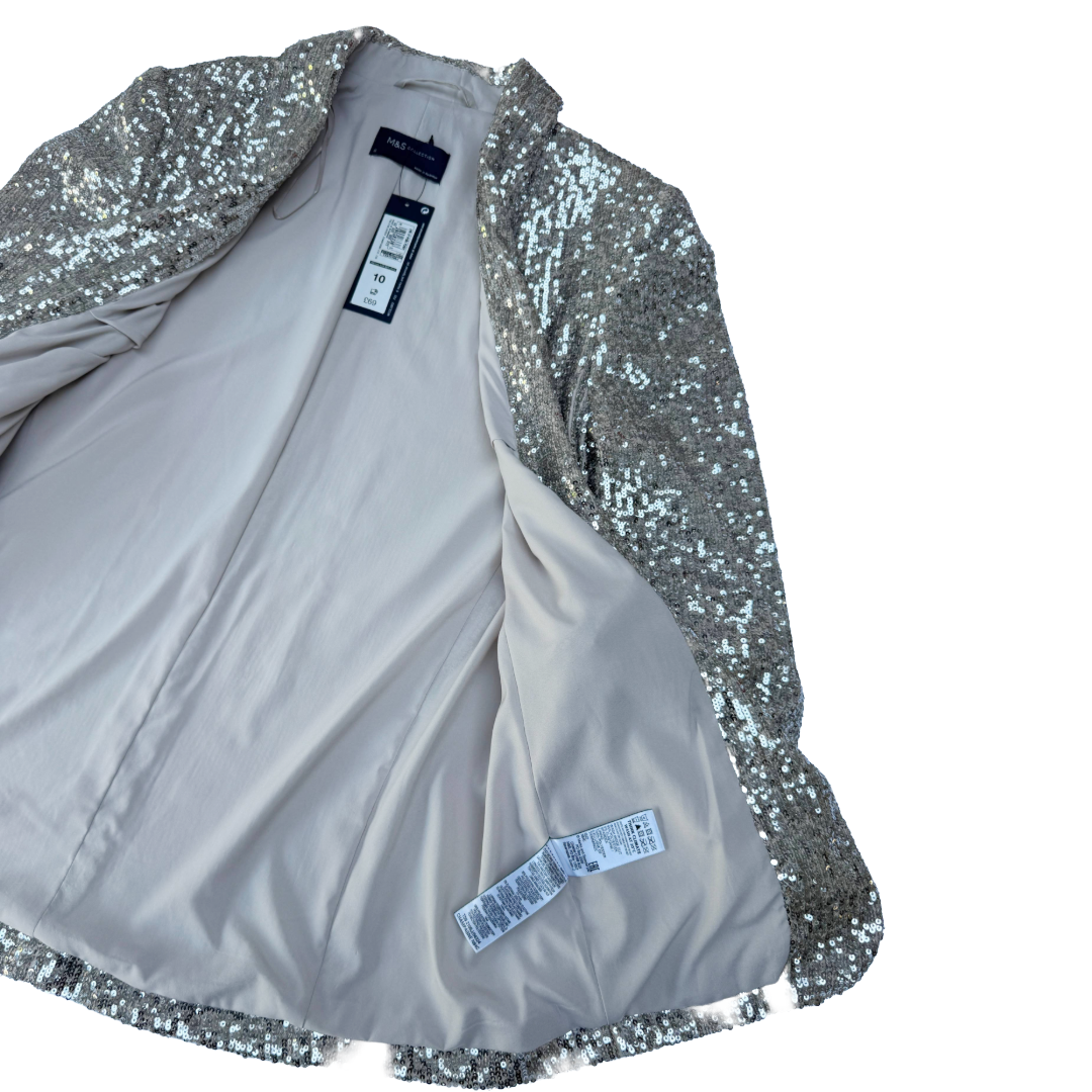 M&S Collection Silver/Champagne Sequin Blazer / Jacket (Preloved)