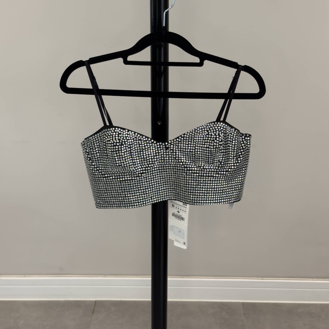 Zara Silver Sequin/Rhinestone Bralette Top (Preloved)