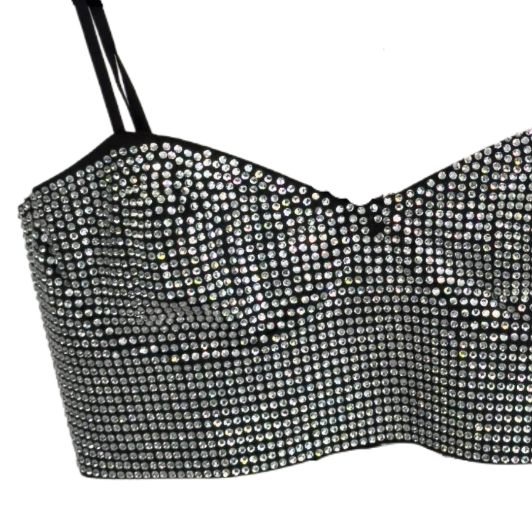 Zara Silver Sequin/Rhinestone Bralette Top (Preloved)