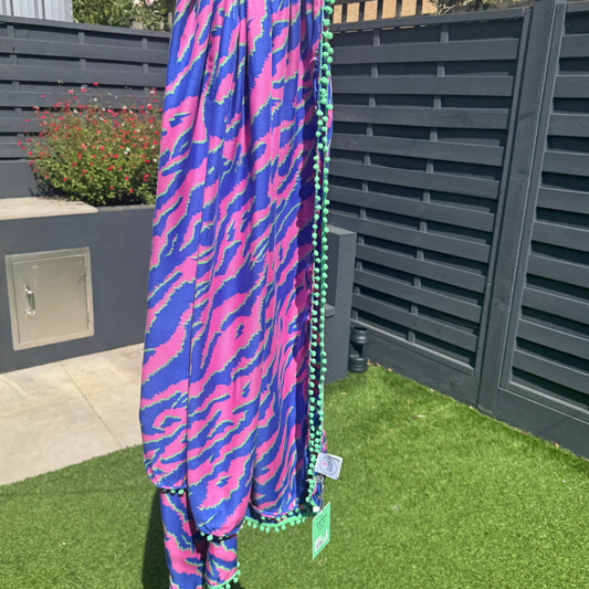 Scamp & Dude Vibrant Tiger Print Pom-Pom Scarf (Preloved)