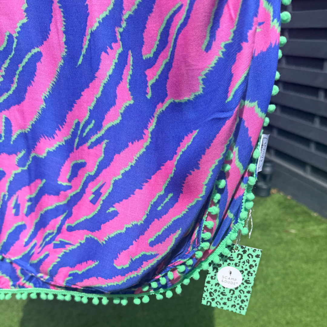 Scamp & Dude Vibrant Tiger Print Pom-Pom Scarf (Preloved)