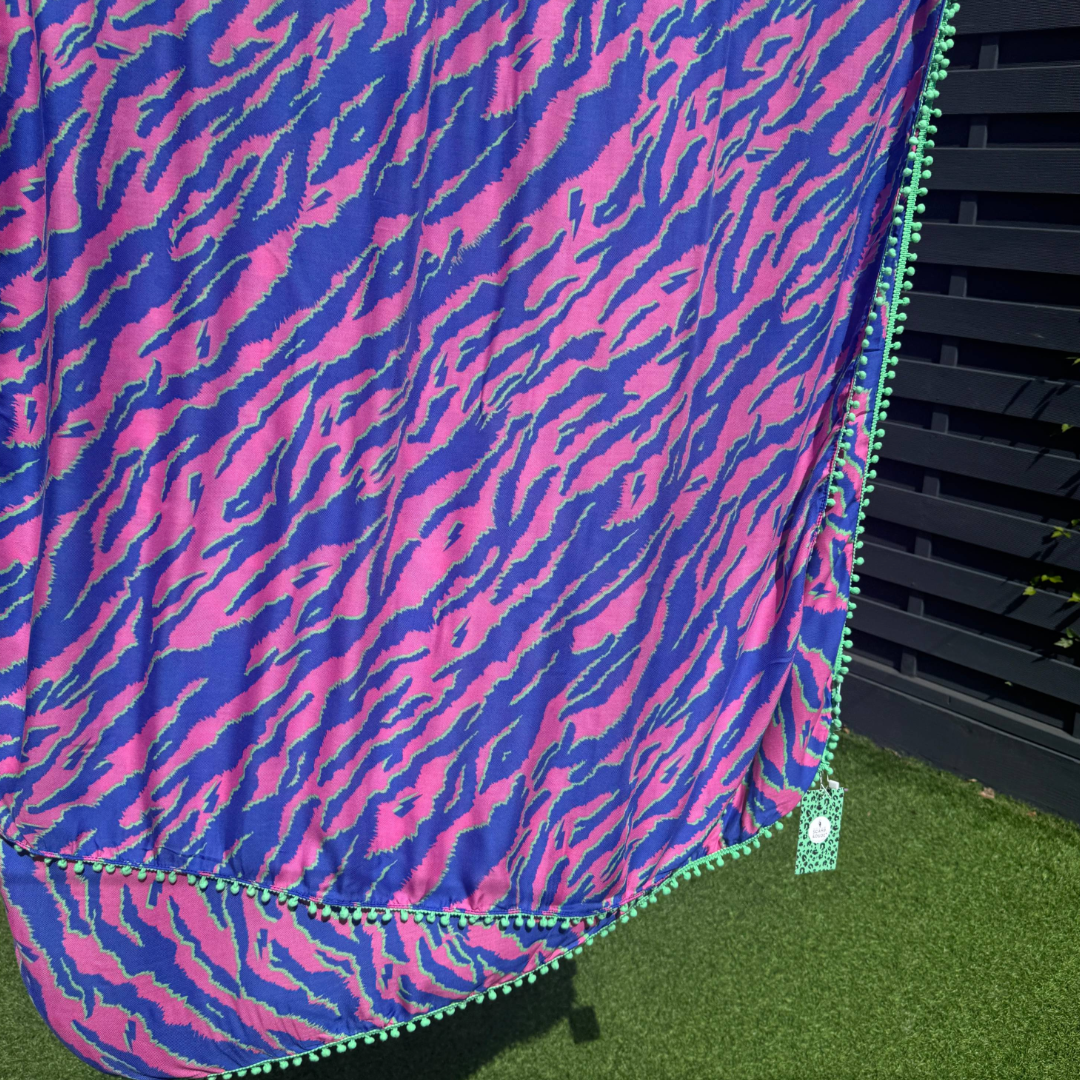 Scamp & Dude Vibrant Tiger Print Pom-Pom Scarf (Preloved)
