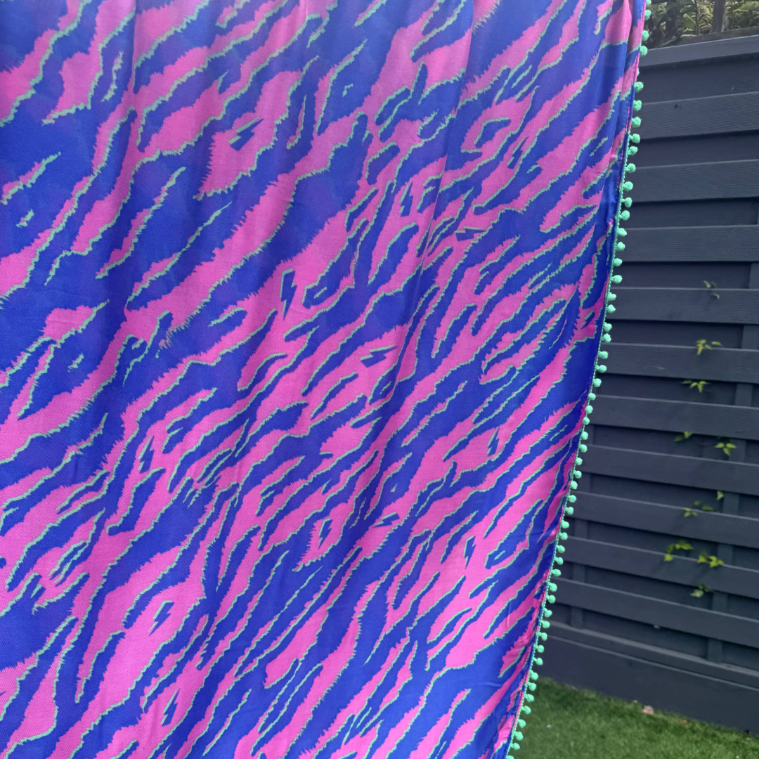 Scamp & Dude Vibrant Tiger Print Pom-Pom Scarf (Preloved)