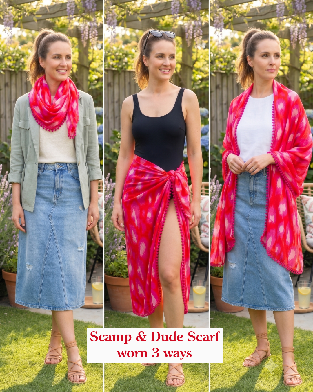 Scamp & Dude Vibrant Print Pom-Pom Scarf (Preloved)