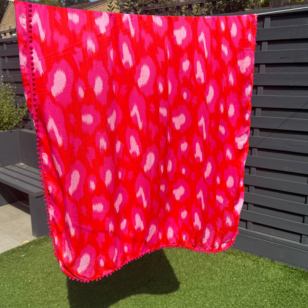 Scamp & Dude Vibrant Print Pom-Pom Scarf (Preloved)