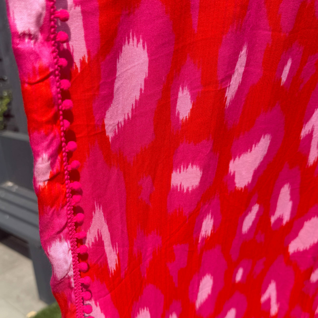 Scamp & Dude Vibrant Print Pom-Pom Scarf (Preloved)