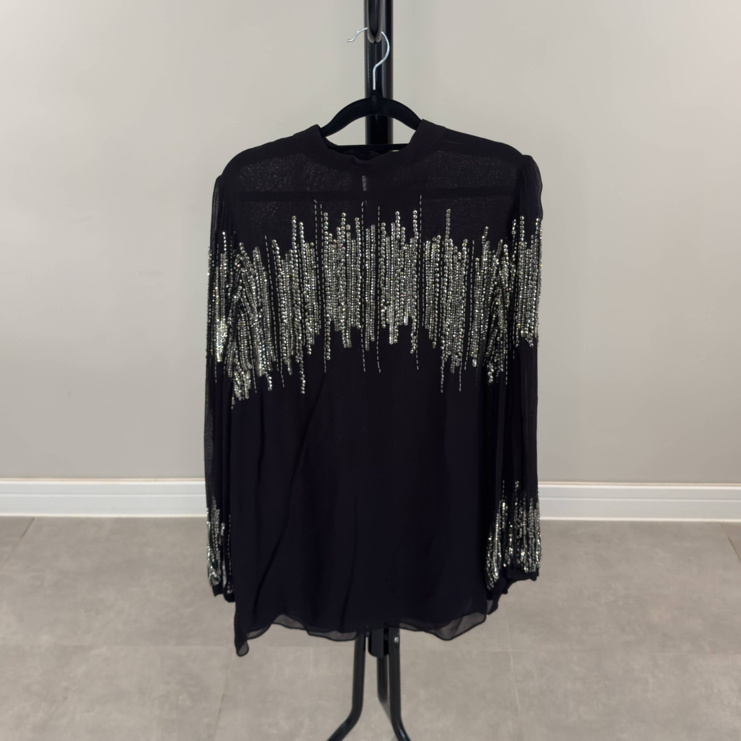 Mint Velvet Black Embellished Sequin Mesh Top (Preloved)