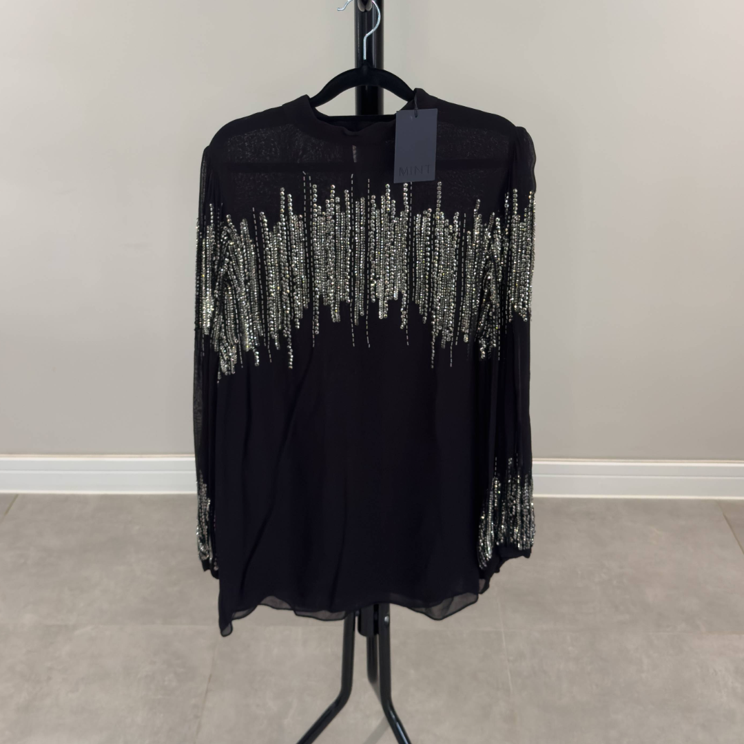 Mint Velvet Black Embellished Sequin Mesh Top (Preloved)