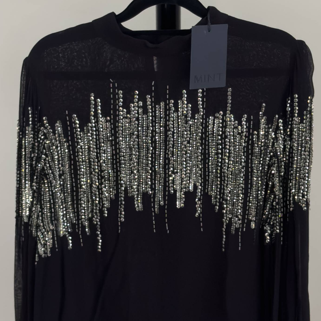 Mint Velvet Black Embellished Sequin Mesh Top (Preloved)