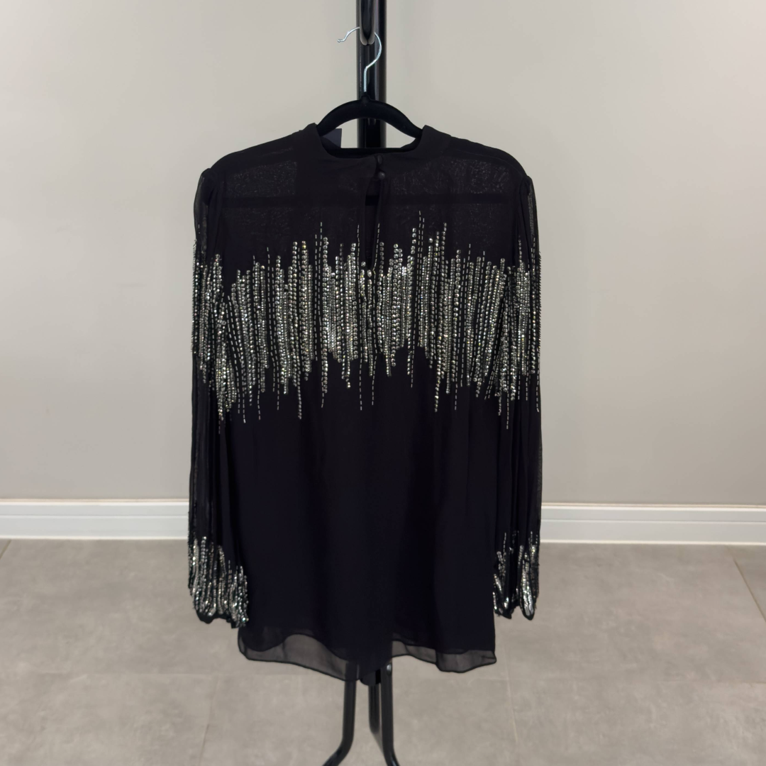 Mint Velvet Black Embellished Sequin Mesh Top (Preloved)