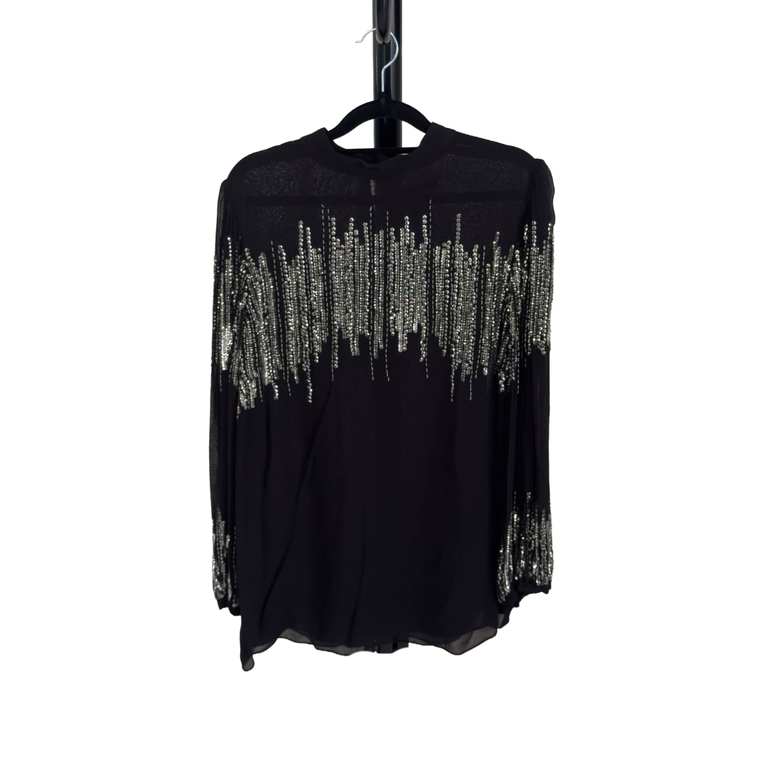 Mint Velvet Black Embellished Sequin Mesh Top (Preloved)