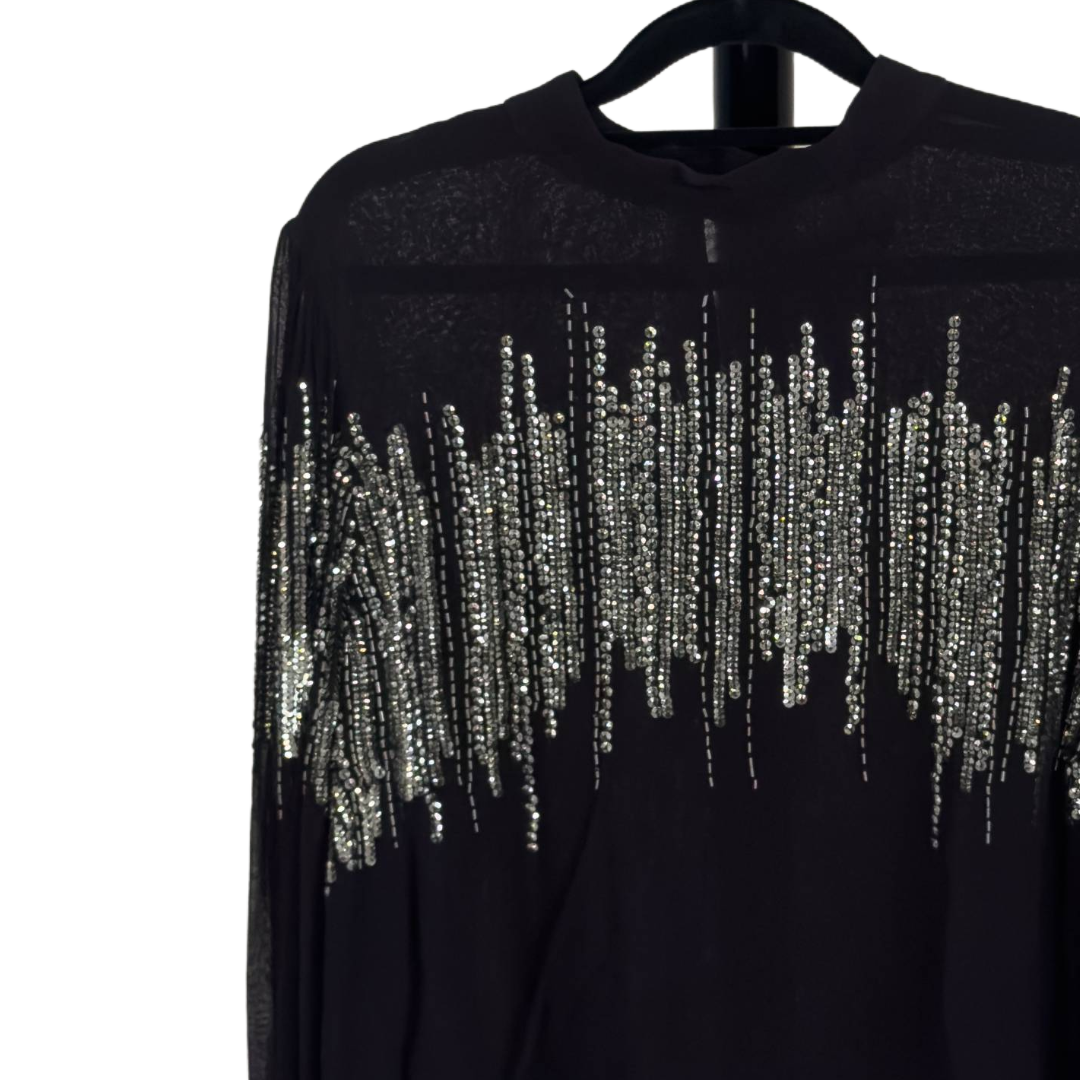 Mint Velvet Black Embellished Sequin Mesh Top (Preloved)