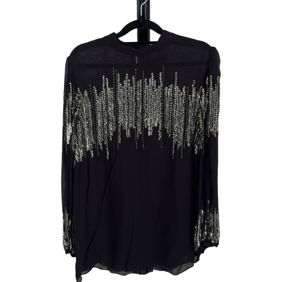 Mint Velvet Black Embellished Sequin Mesh Top (Preloved)
