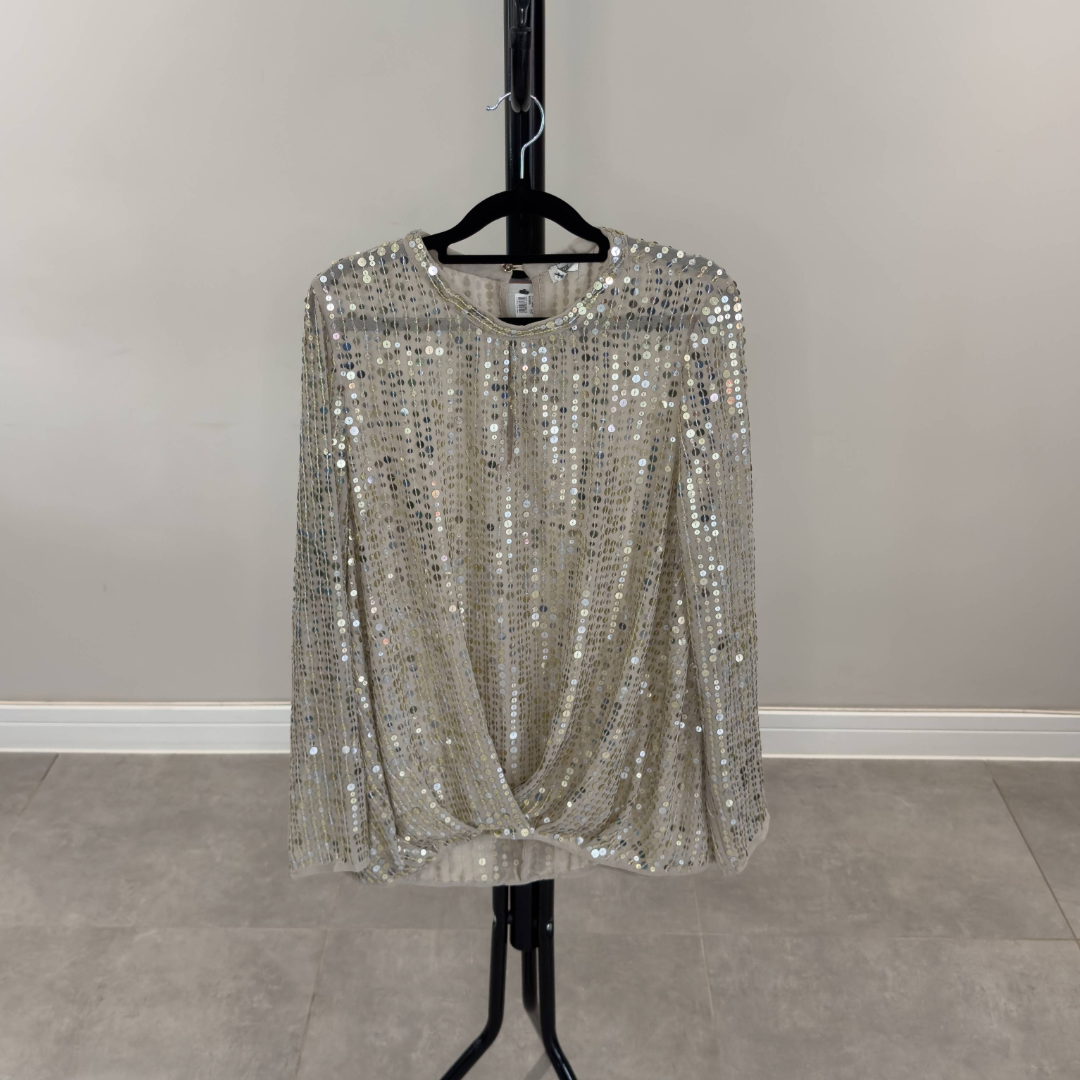 River Island Champagne Sequin Drape Wrap Top Blouse (Preloved)