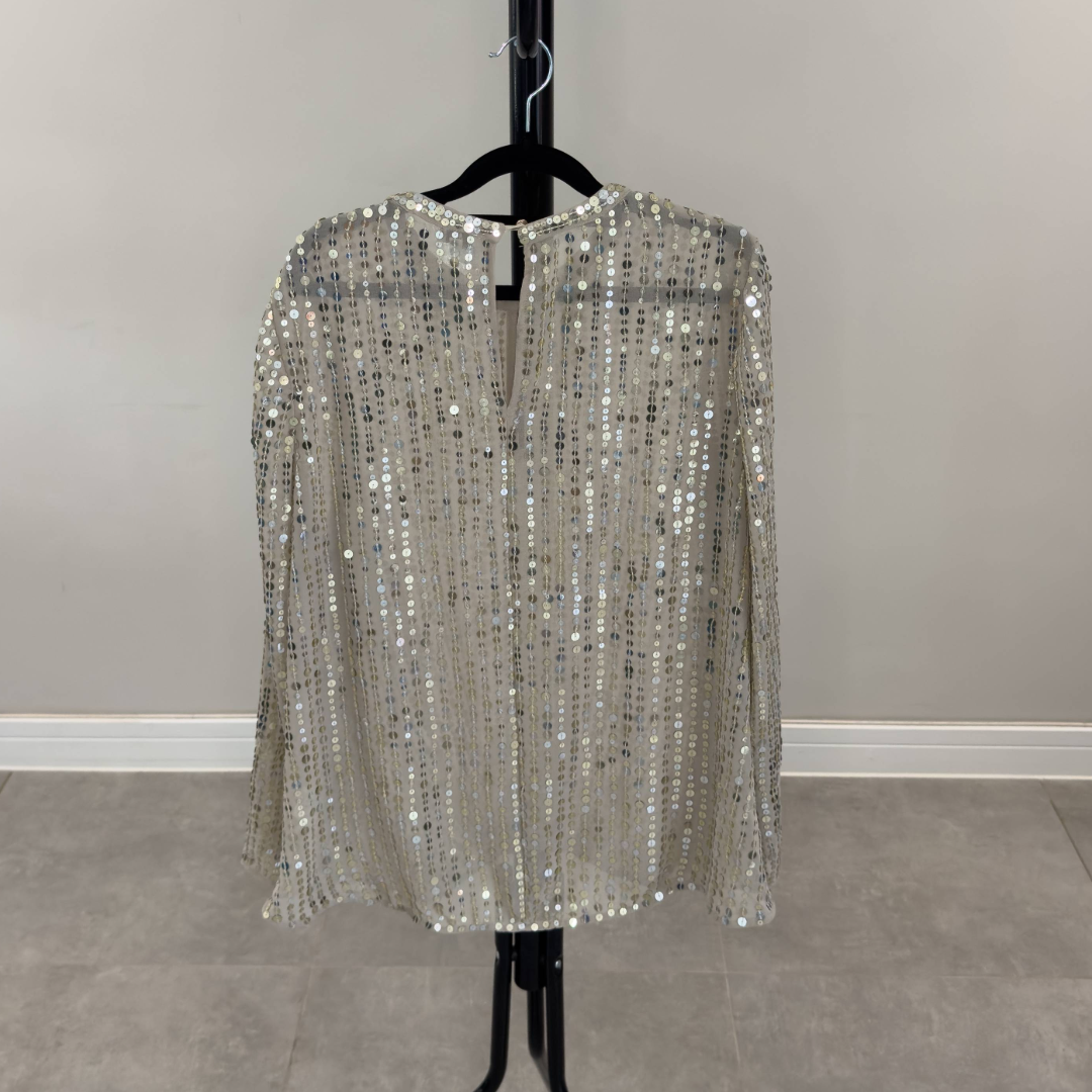River Island Champagne Sequin Drape Wrap Top Blouse (Preloved)
