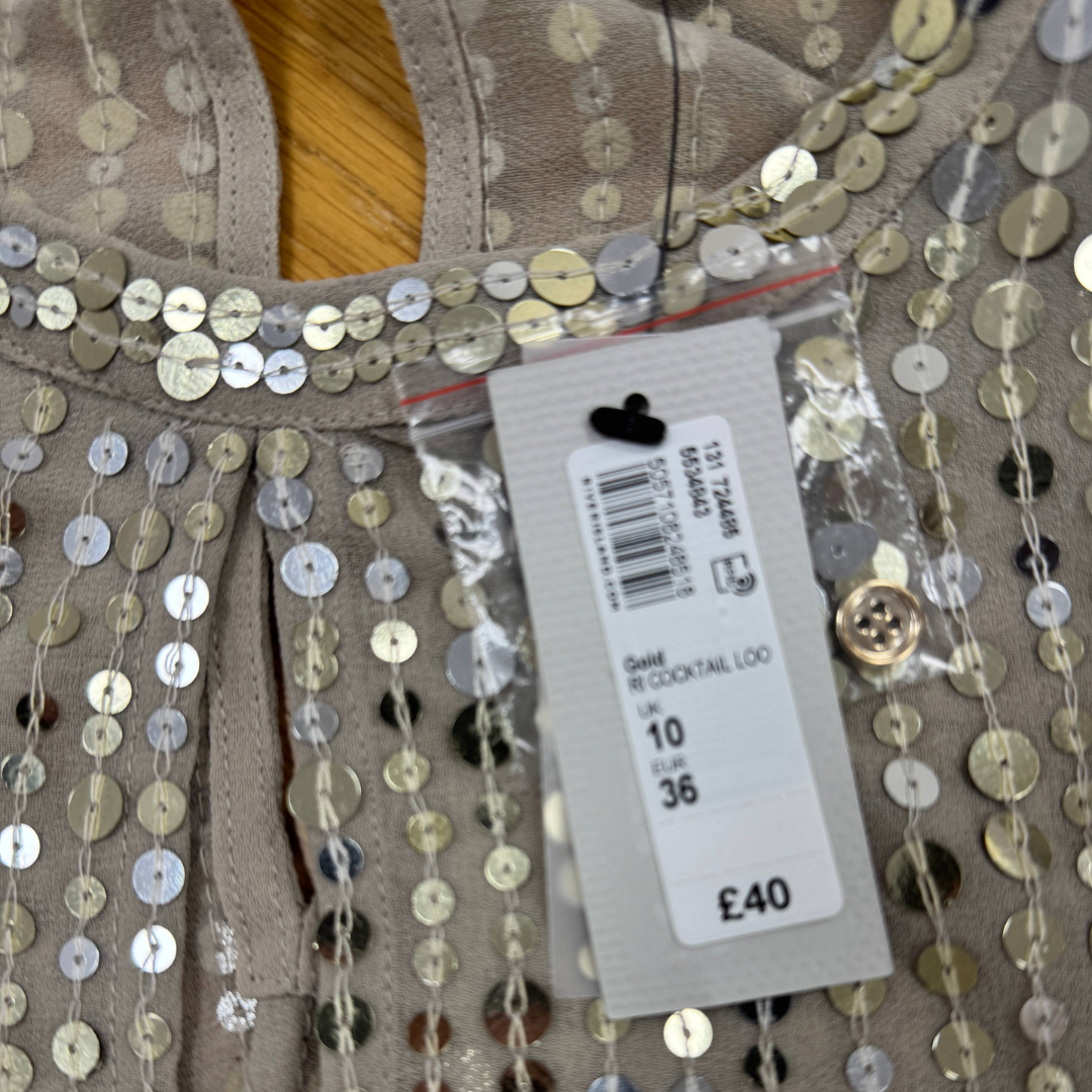 River Island Champagne Sequin Drape Wrap Top Blouse (Preloved)