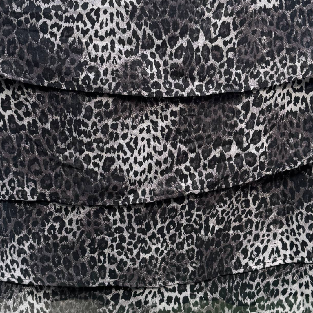 M&S Grey Leopard Print Tiered Mini Skirt - Size 14 (Preloved)