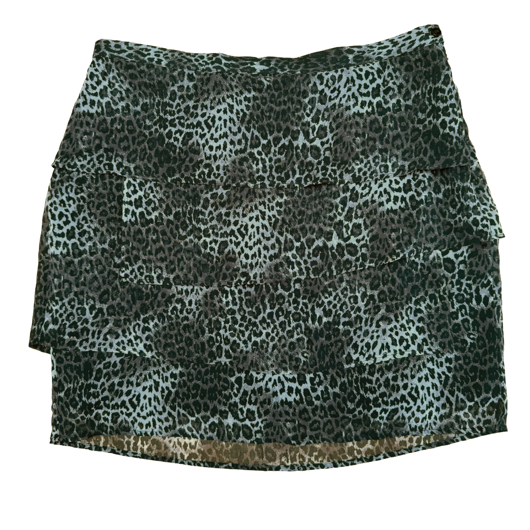M&S Grey Leopard Print Tiered Mini Skirt - Size 14 (Preloved)
